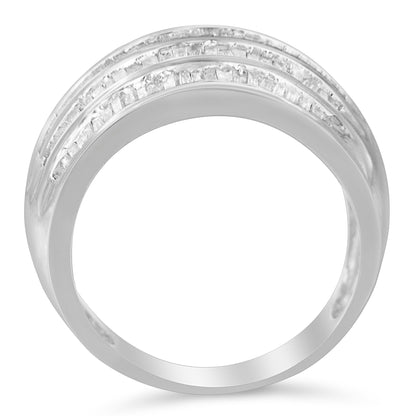 .925 Sterling Silver 1.0 Cttw Baguette-Cut Diamond 6-Row Channel Set Domed Tapered Cocktail Fashion Ring (H-I Color, I2-I3 Clarity) - Size 6-1/2 Bids.com