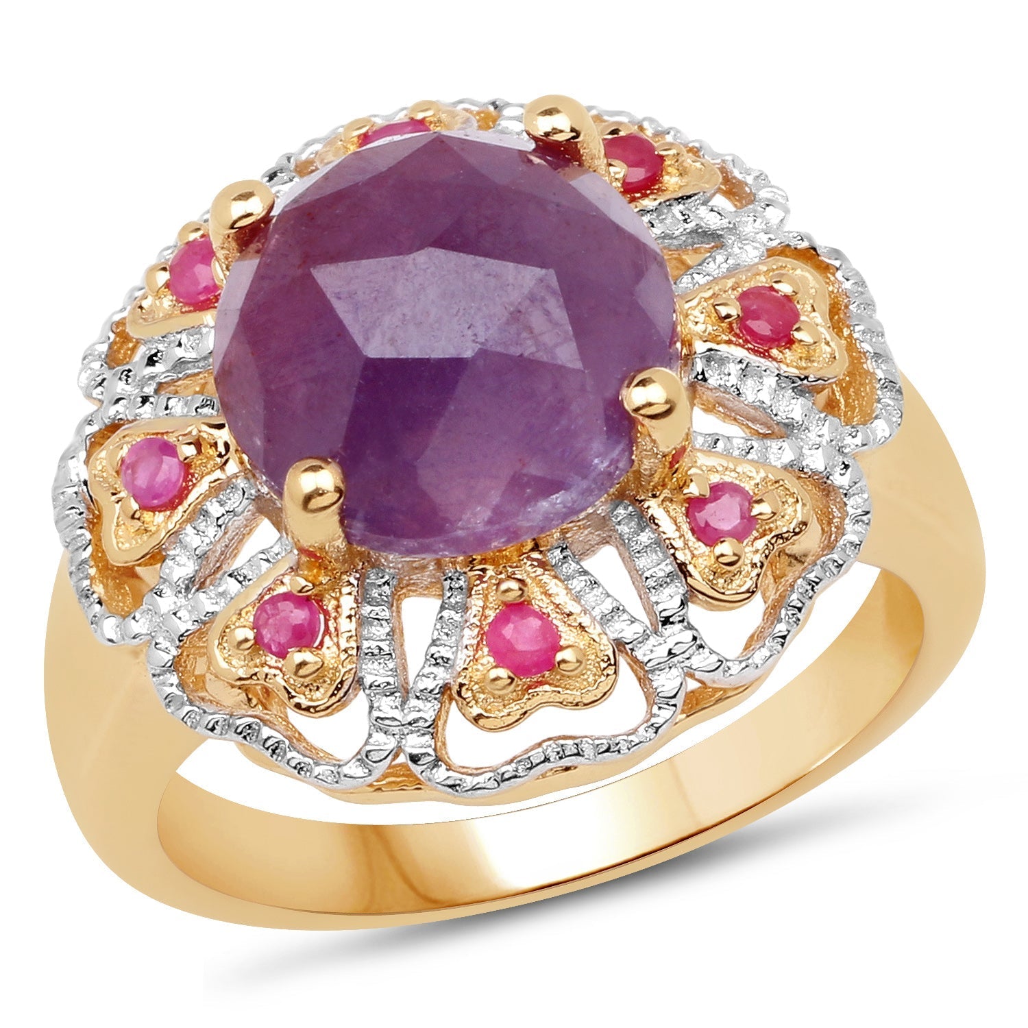 14K Yellow Gold Plated 5.55 Carat Genuine Pink Sapphire & Ruby .925 Sterling Silver Ring Bids.com