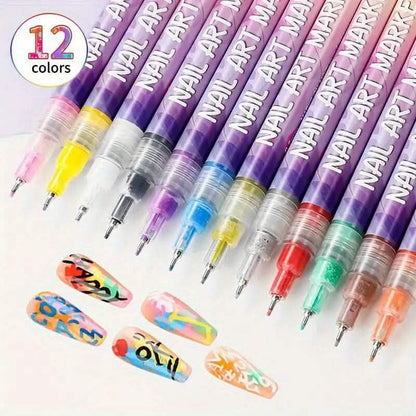 12-Color Nail Art Pen Set Quick Dry Acrylic Paint Markers DailySale