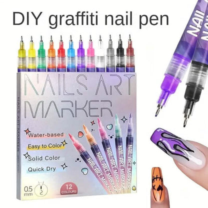 12-Color Nail Art Pen Set Quick Dry Acrylic Paint Markers DailySale