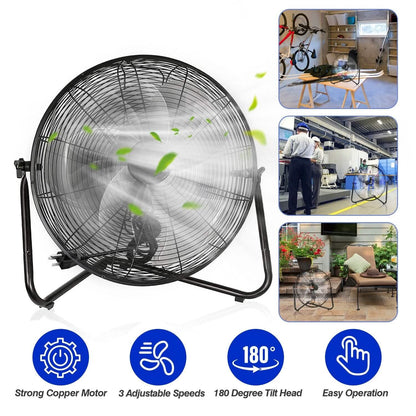 12" Floor Fan Copper Motor High-Velocity with 3 Adjustable Speeds DailySale