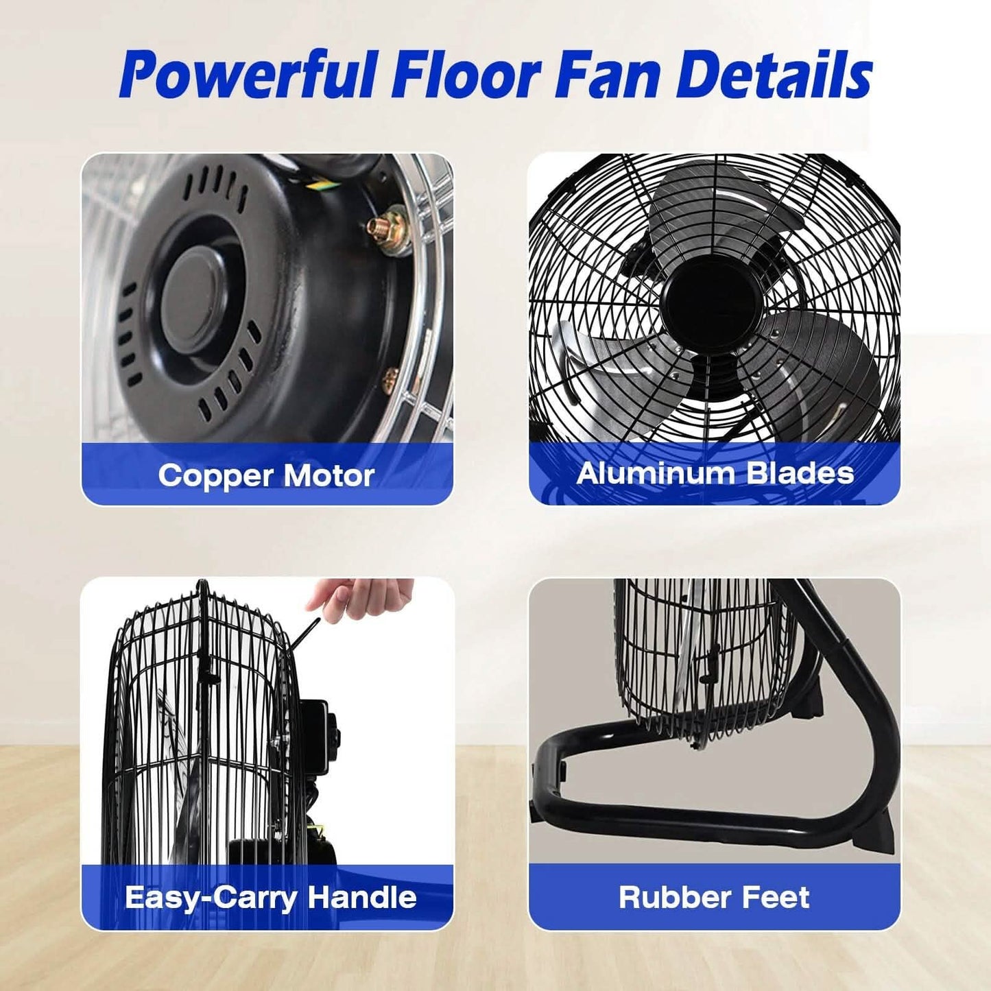 12" Floor Fan Copper Motor High-Velocity with 3 Adjustable Speeds DailySale