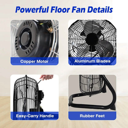 12" Floor Fan Copper Motor High-Velocity with 3 Adjustable Speeds DailySale