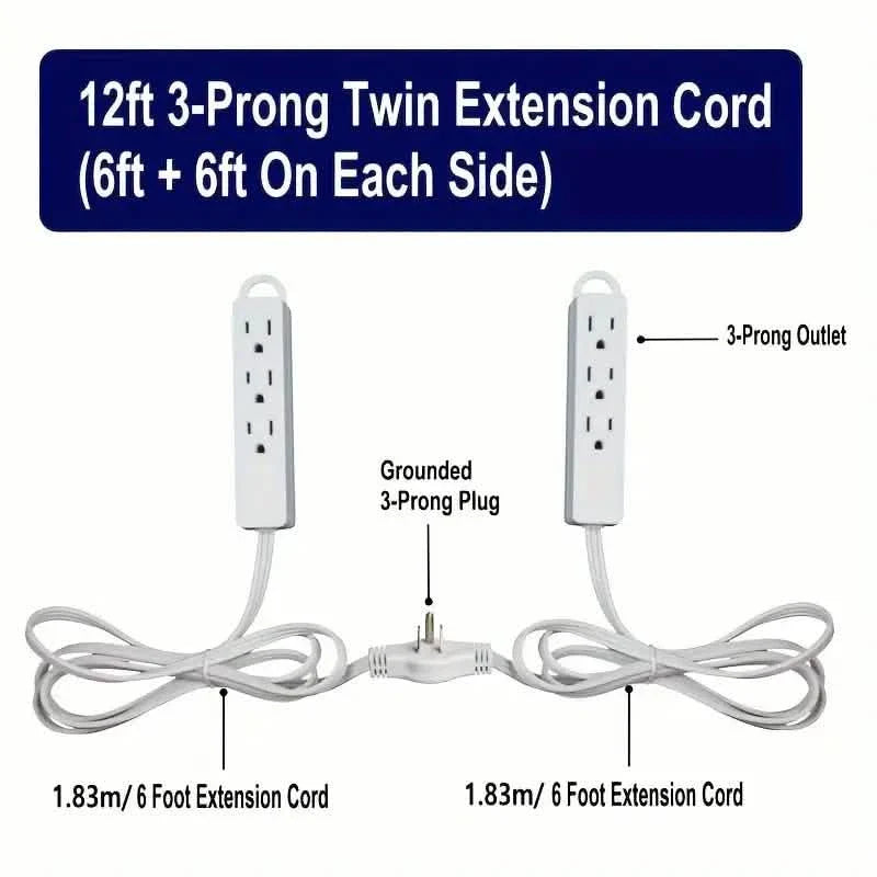 12-Foot Long Extension Cord Power Strip with 6 Feet on Each Side 13A 125V 1625W DailySale