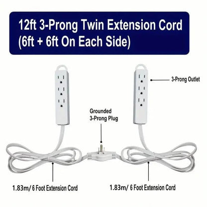 12-Foot Long Extension Cord Power Strip with 6 Feet on Each Side 13A 125V 1625W DailySale
