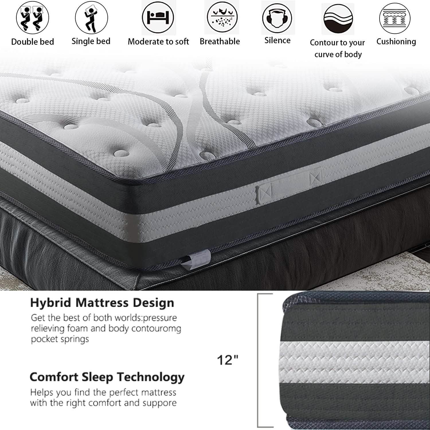12" Hybrid Pocket Spring Mattress DailySale
