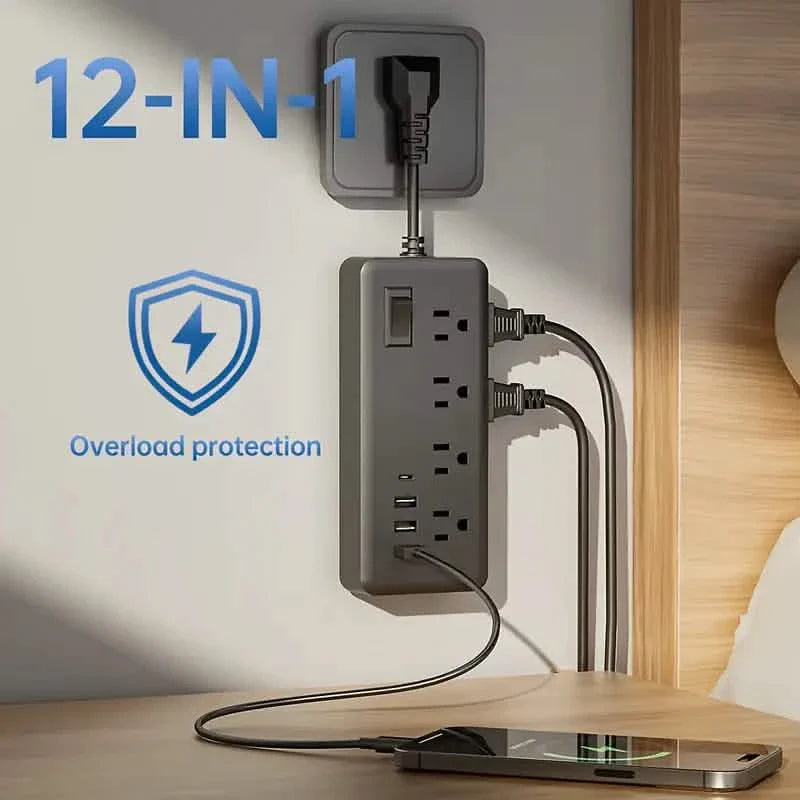 12-in-1 Power Socket with 8 AC sockets, 3 USB ports and 1 Type-C Interface DailySale
