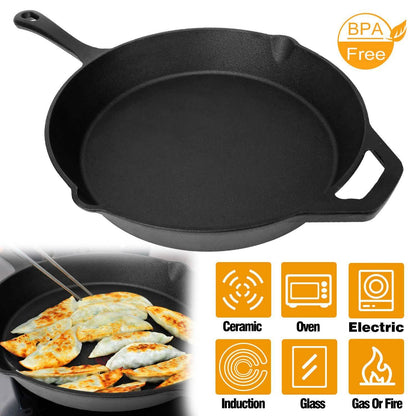 12 Inch Pre-Seasoned Cast Iron Skillet Oven Safe Cookware DailySale