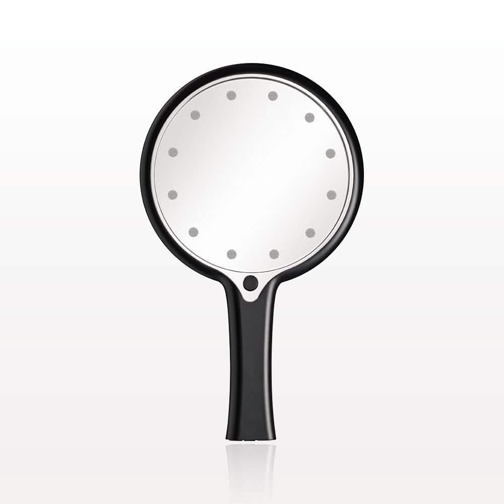 12 LED Lighted Hand Held Cosmetic Mirror, Black DailySale