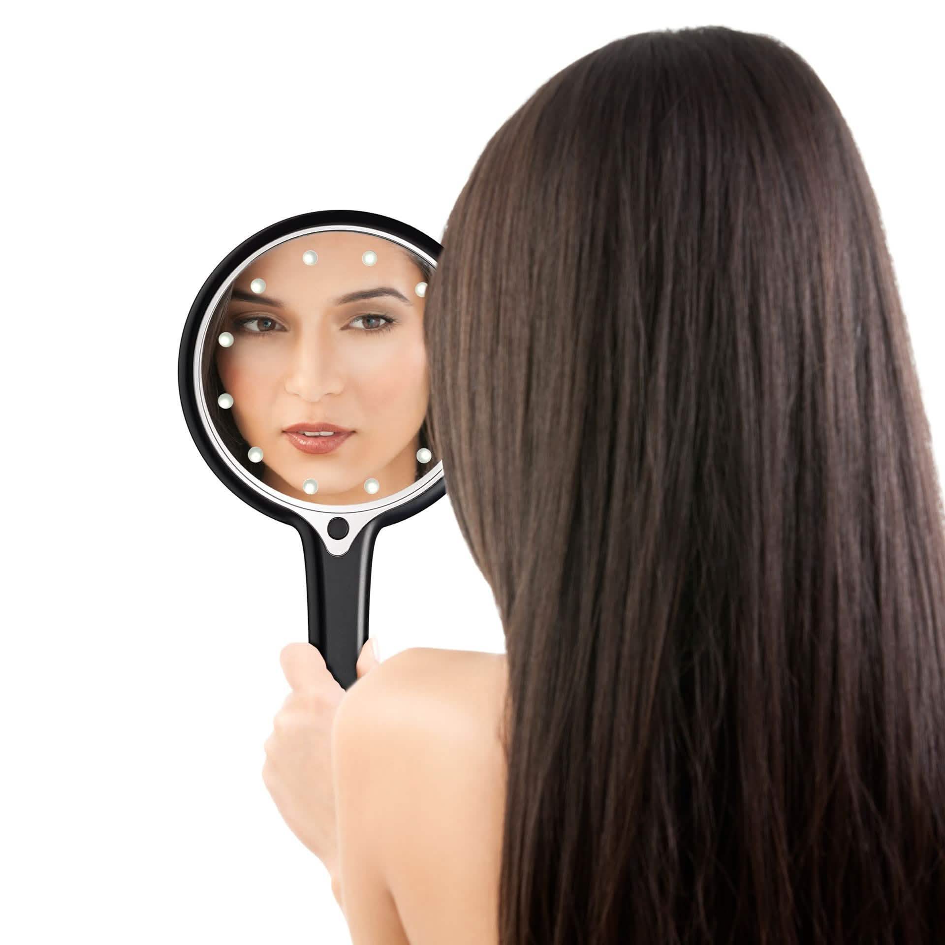 12 LED Lighted Hand Held Cosmetic Mirror, Black DailySale