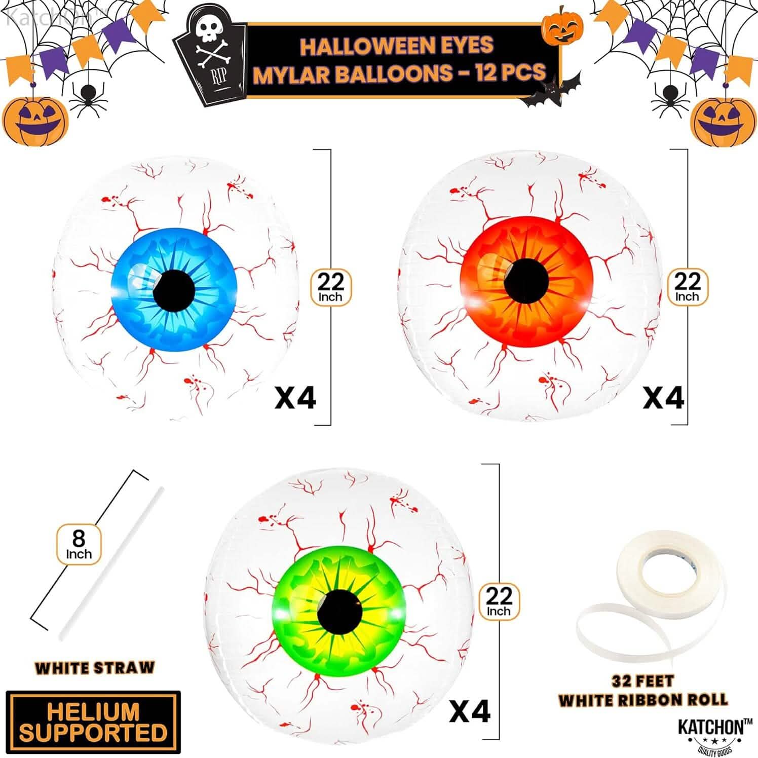 12-Pack: 22 Inch Halloween Eyeball Balloons DailySale
