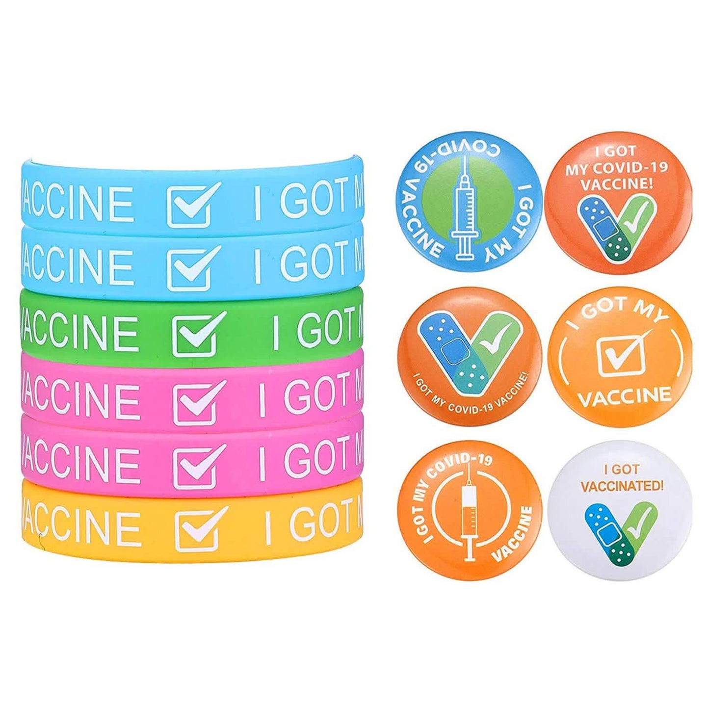 12-Pack: I Got My Covid-19 Vaccine Wristband Bracelets with Badges DailySale