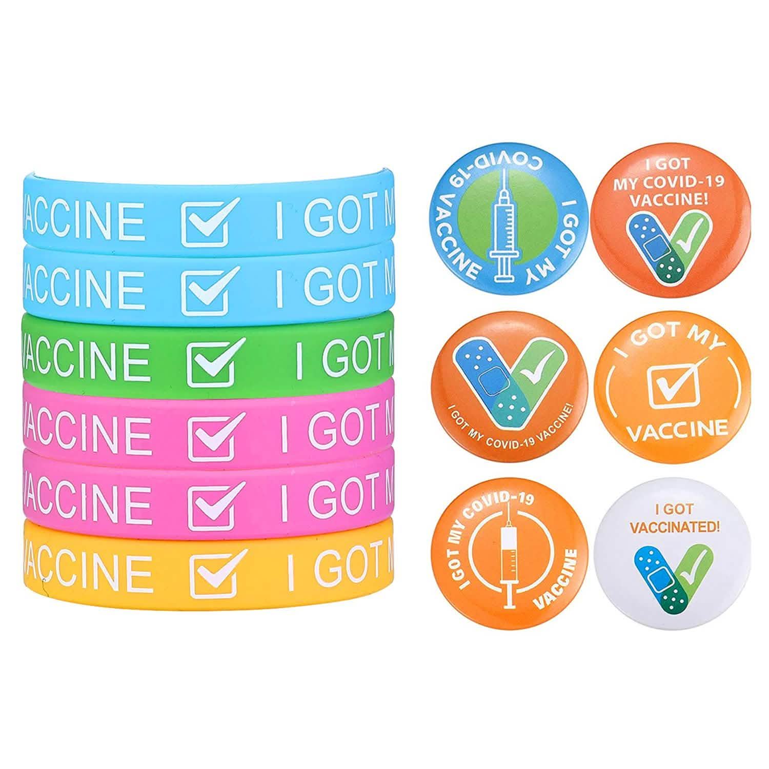 12-Pack: I Got My Covid-19 Vaccine Wristband Bracelets with Badges DailySale