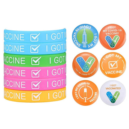 12-Pack: I Got My Covid-19 Vaccine Wristband Bracelets with Badges DailySale