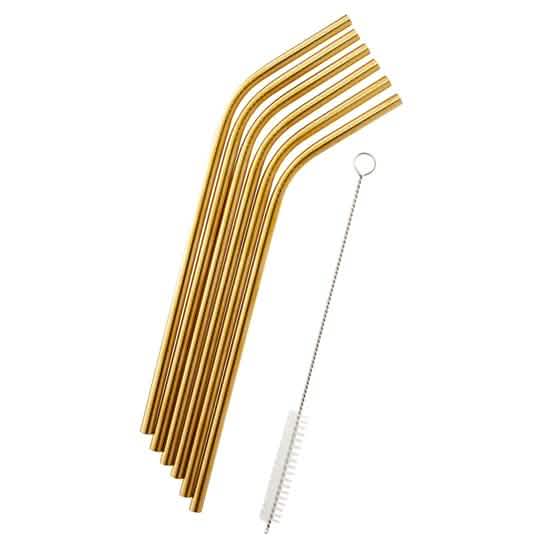 12-Pack: Reusable Stainless Steel Straw in Gold With Cleaning Brush DailySale