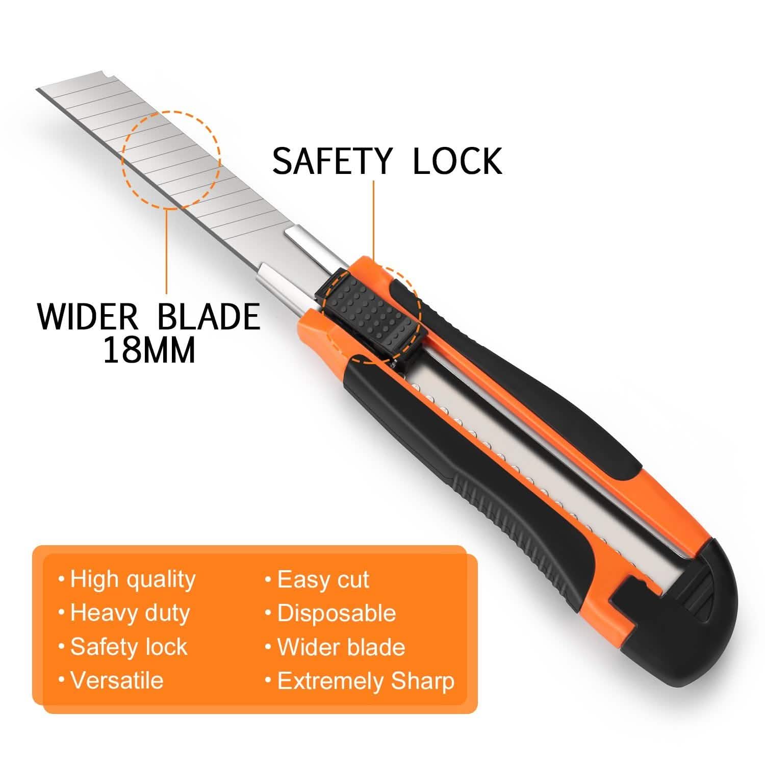 12-Packs: AGPtEK Utility Knife 18mm Retractable Safety Box Cutter with 12 Extra Spare Blades DailySale