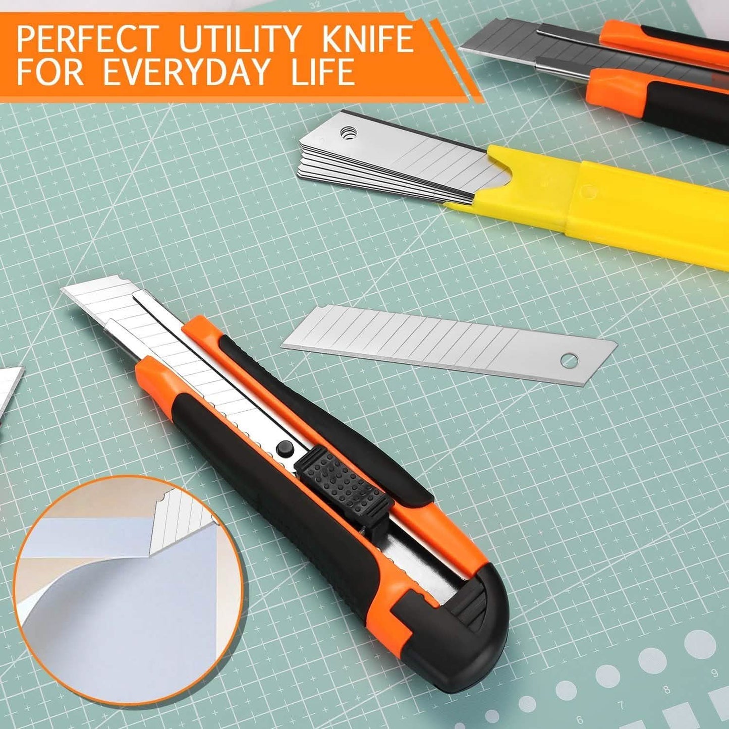12-Packs: AGPtEK Utility Knife 18mm Retractable Safety Box Cutter with 12 Extra Spare Blades DailySale