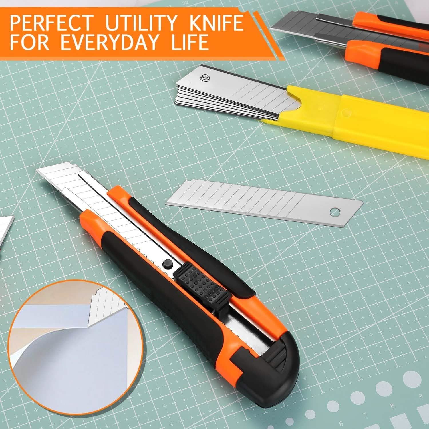12-Packs: AGPtEK Utility Knife 18mm Retractable Safety Box Cutter with 12 Extra Spare Blades DailySale