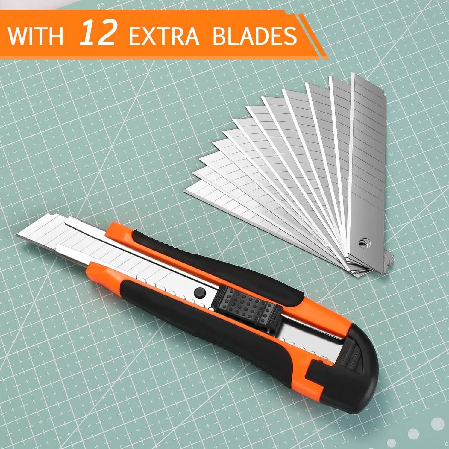 12-Packs: AGPtEK Utility Knife 18mm Retractable Safety Box Cutter with 12 Extra Spare Blades DailySale