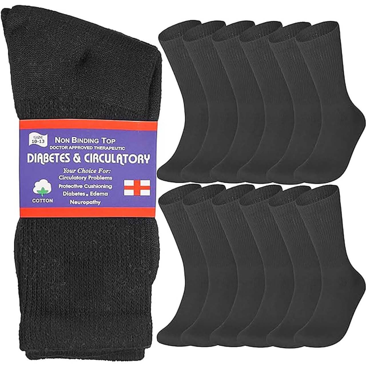 12-Pairs: Cotton Non-Binding Diabetic and Circulatory Crew Socks DailySale