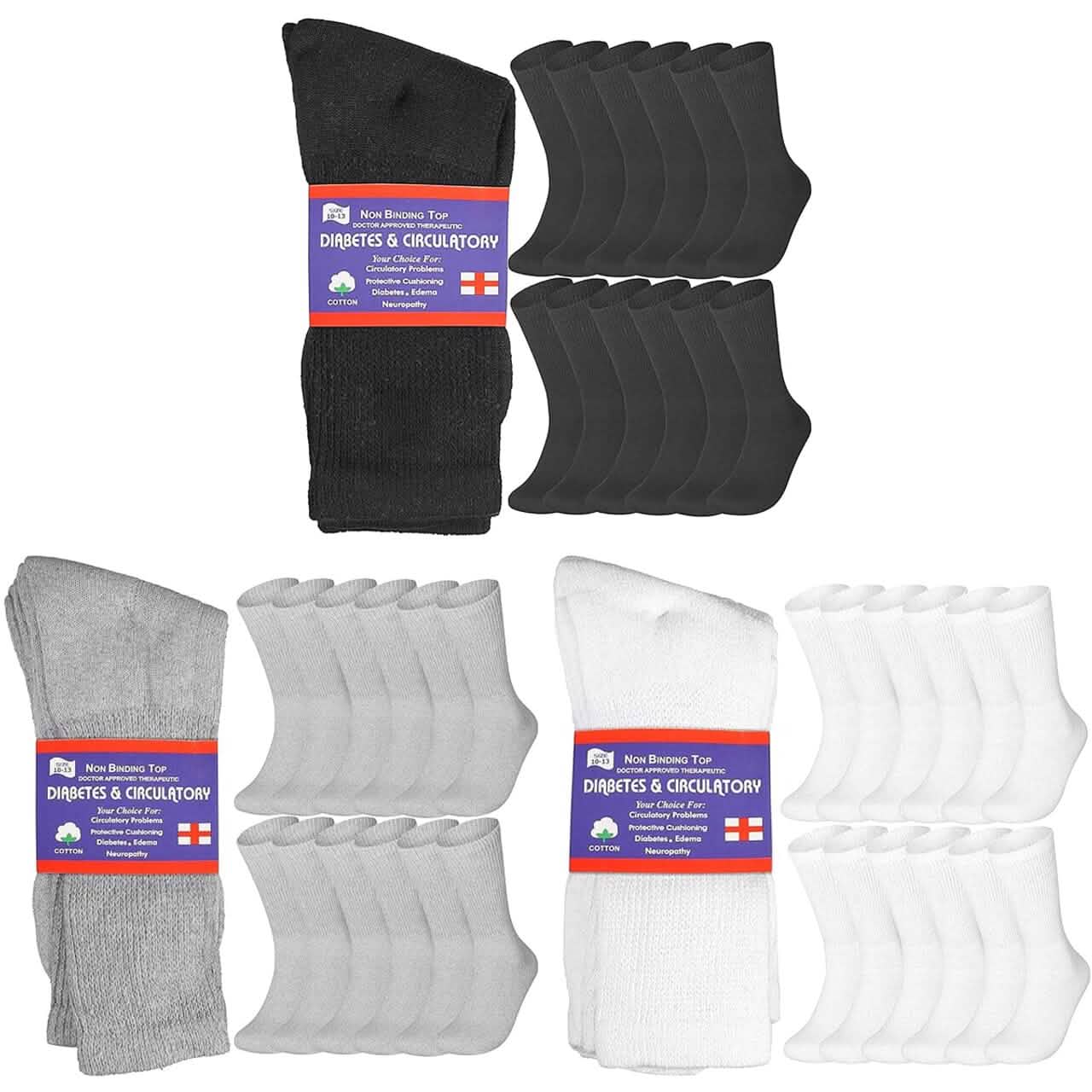 12-Pairs: Cotton Non-Binding Diabetic and Circulatory Crew Socks DailySale