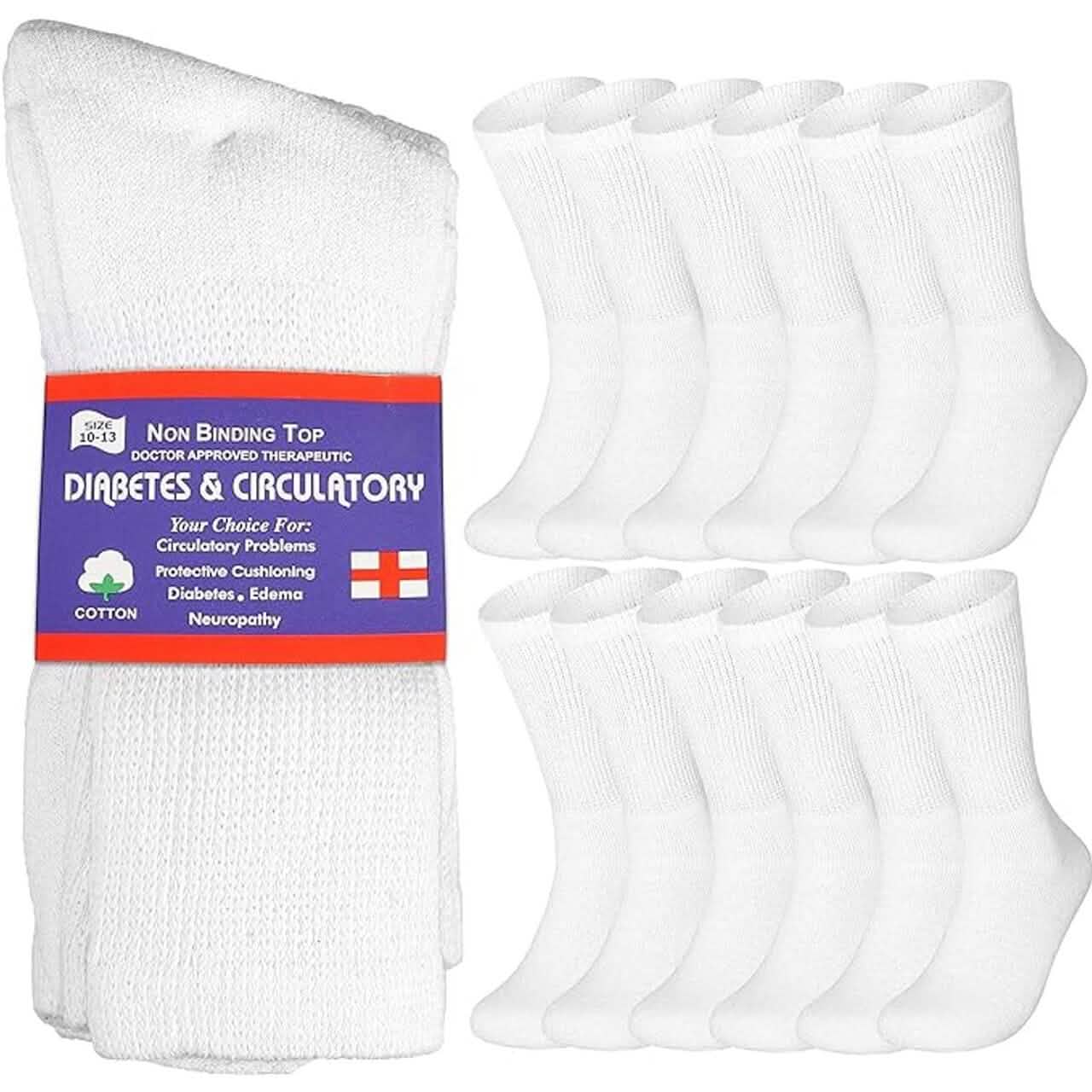 12-Pairs: Cotton Non-Binding Diabetic and Circulatory Crew Socks DailySale