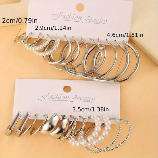 12-Pairs: Gold Hoop Earrings with Faux Pearl Decor Set DailySale