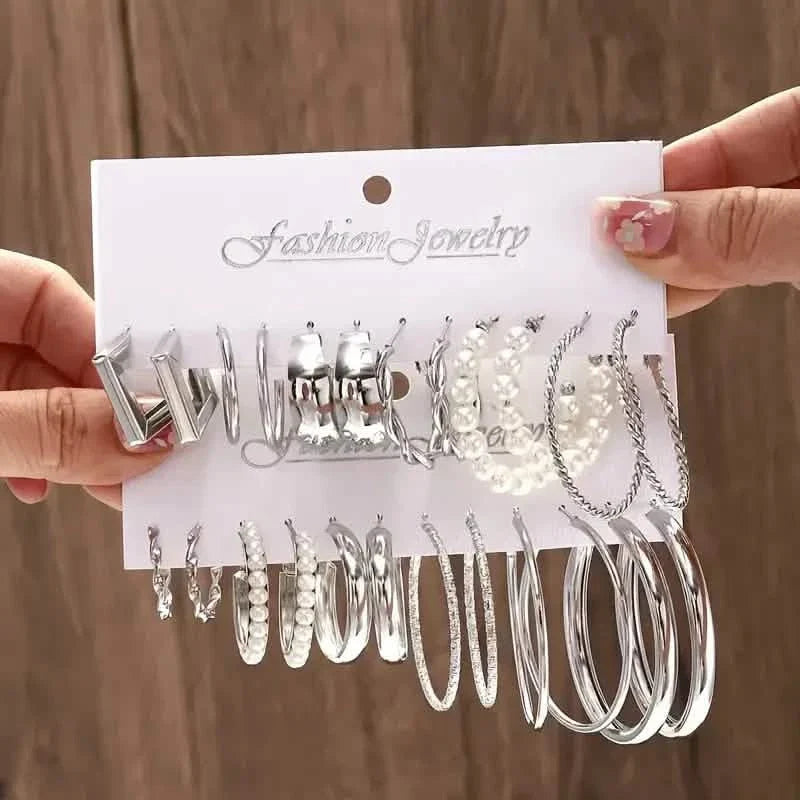 12-Pairs: Gold Hoop Earrings with Faux Pearl Decor Set DailySale