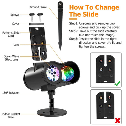 12 Patterns LED Projector Lights IP65 Waterproof Ocean Wave Projector Lamp with Remote Control Timer DailySale