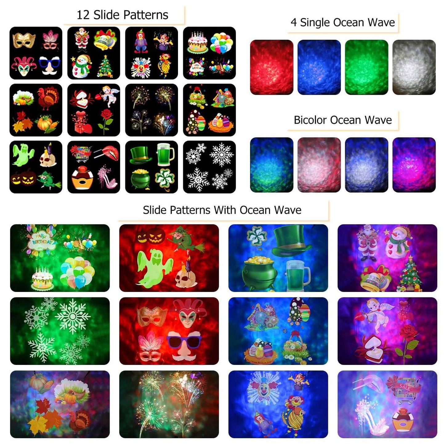 12 Patterns LED Projector Lights IP65 Waterproof Ocean Wave Projector Lamp with Remote Control Timer DailySale