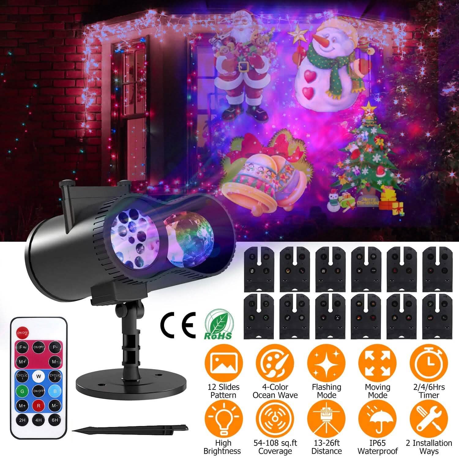 12 Patterns LED Projector Lights IP65 Waterproof Ocean Wave Projector Lamp with Remote Control Timer DailySale