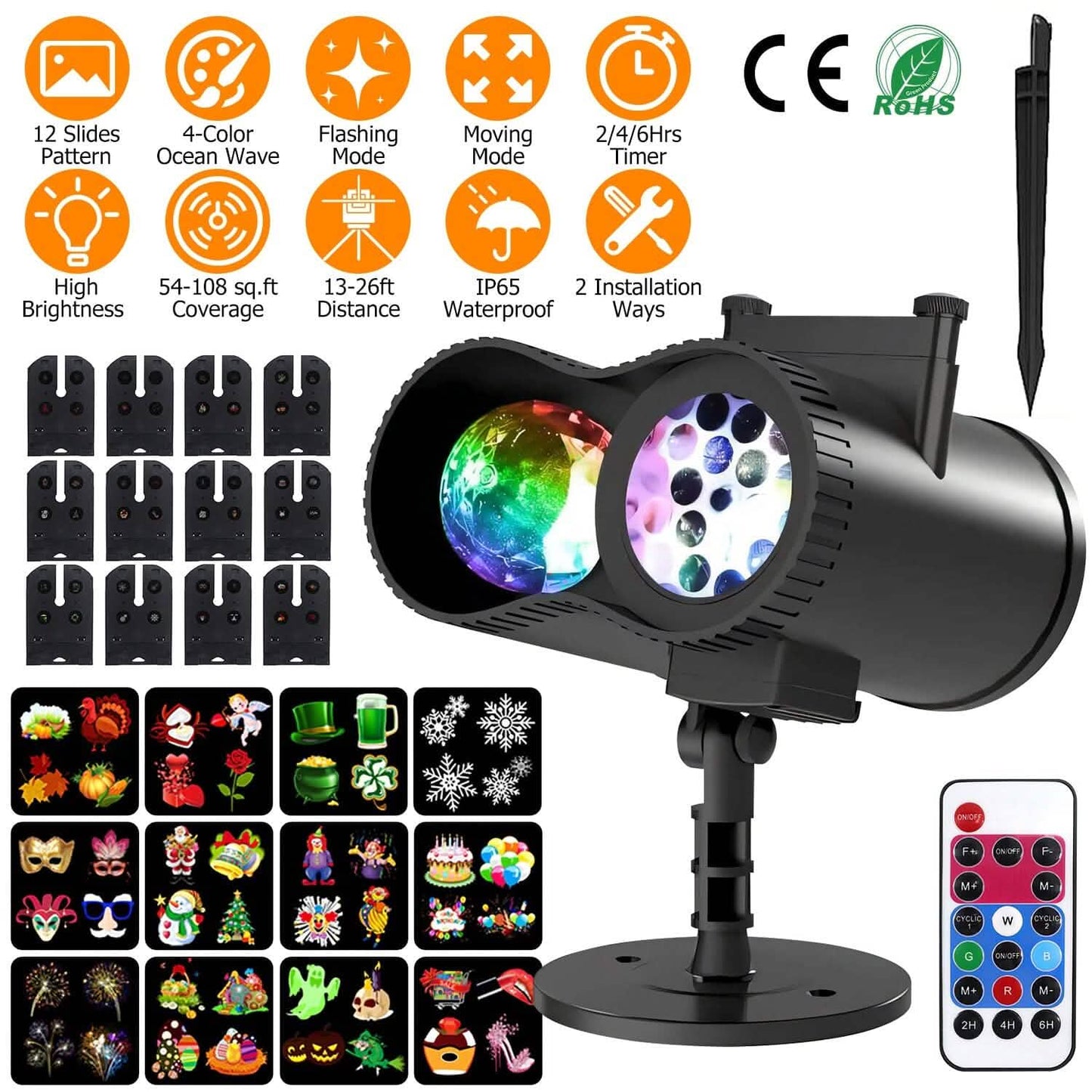 12 Patterns LED Projector Lights IP65 Waterproof Ocean Wave Projector Lamp with Remote Control Timer DailySale
