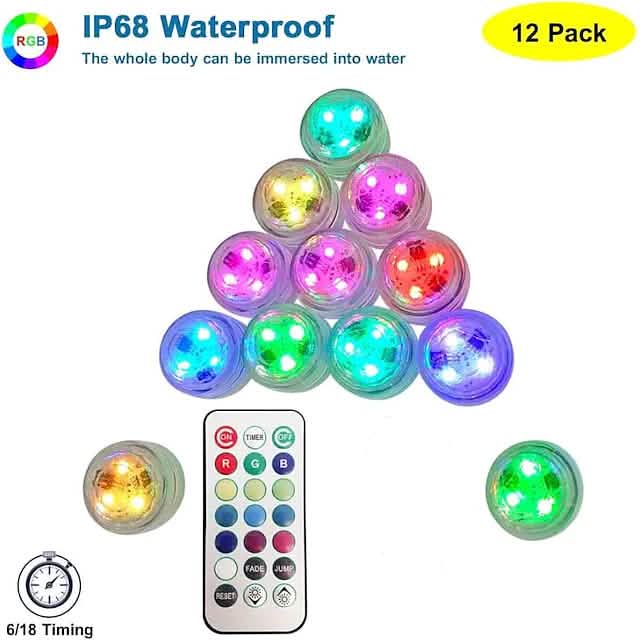 12-Piece: LED RGB Diving Light Remote Control Decorative Light DailySale