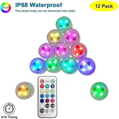 12-Piece: LED RGB Diving Light Remote Control Decorative Light DailySale
