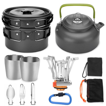 12-Piece: ODOLAND Camping Cookware Mess Kit with Mini Stove DailySale