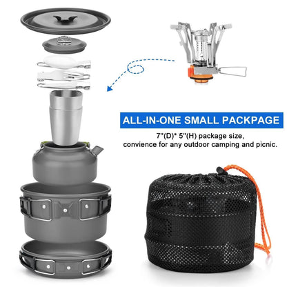 12-Piece: ODOLAND Camping Cookware Mess Kit with Mini Stove DailySale