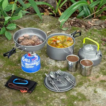 12-Piece: ODOLAND Camping Cookware Mess Kit with Mini Stove DailySale