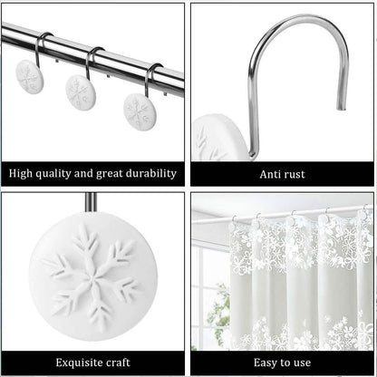 12-Piece: Snowflake Anti-Rust Round Shower Curtain Hooks for Home Bathroom Decor DailySale