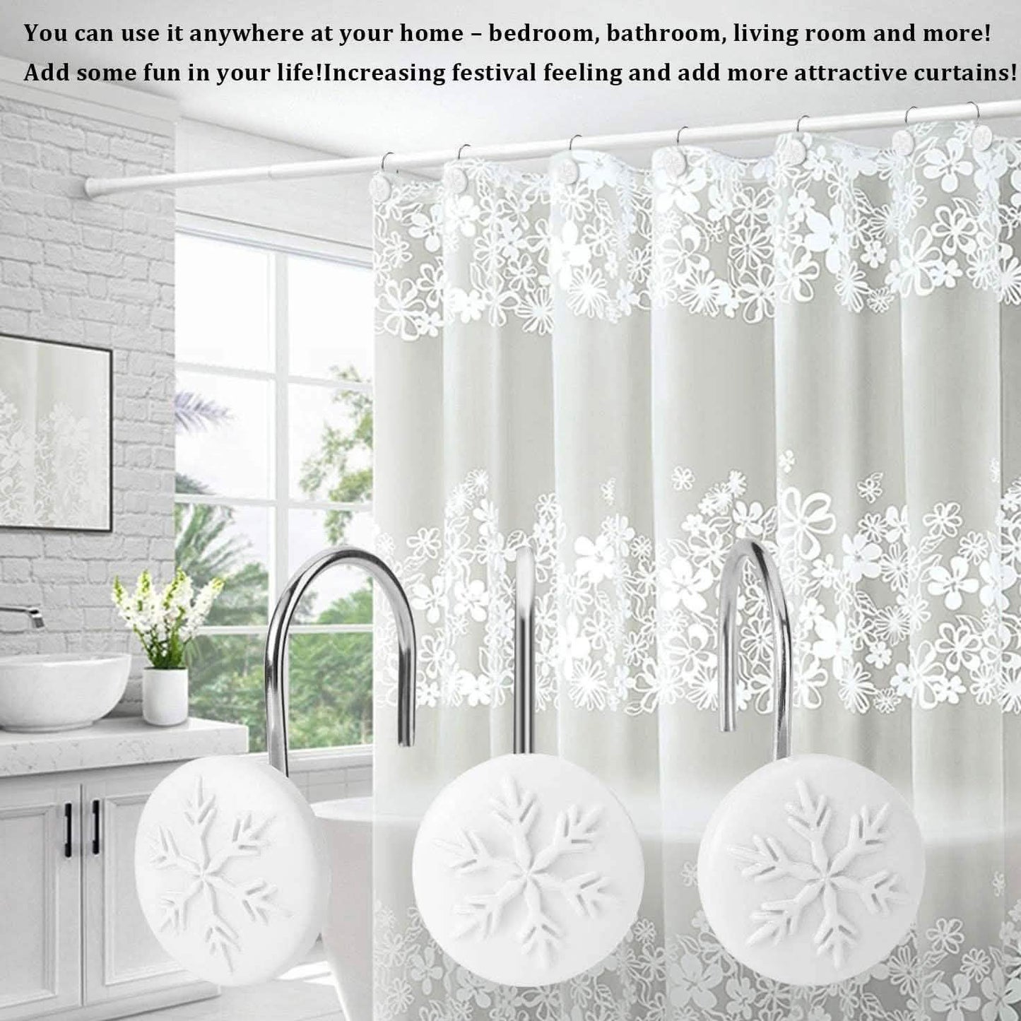 12-Piece: Snowflake Anti-Rust Round Shower Curtain Hooks for Home Bathroom Decor DailySale