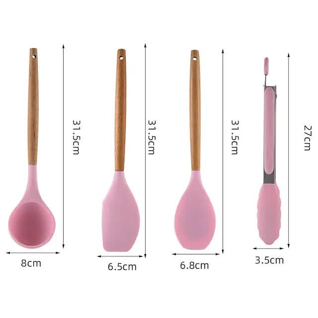 12-Piece: Wood Handle Silicone Kitchenware DailySale