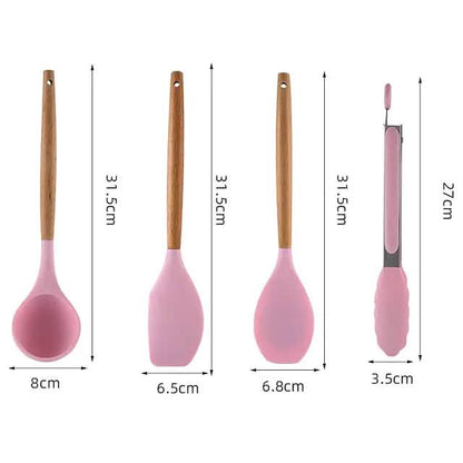12-Piece: Wood Handle Silicone Kitchenware DailySale