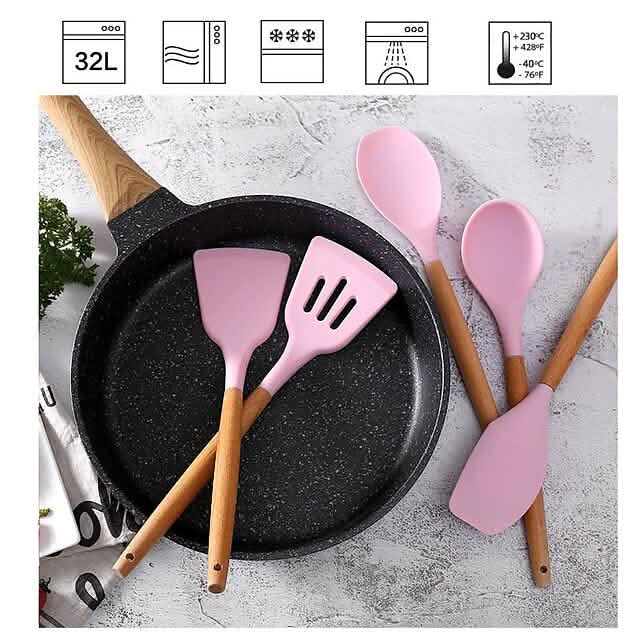 12-Piece: Wood Handle Silicone Kitchenware DailySale