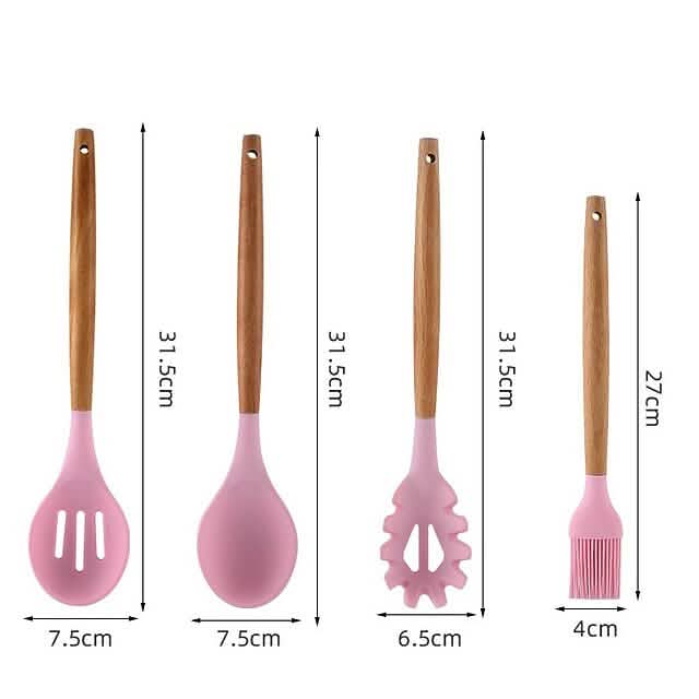12-Piece: Wood Handle Silicone Kitchenware DailySale