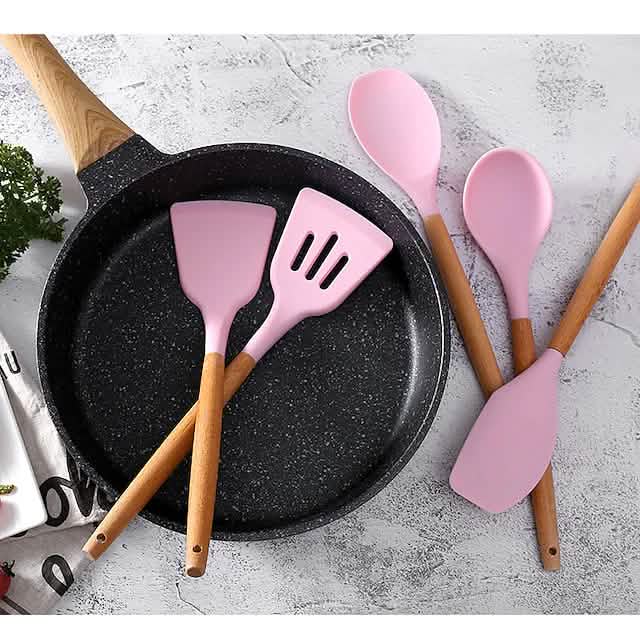 12-Piece: Wood Handle Silicone Kitchenware DailySale