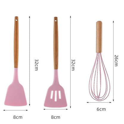 12-Piece: Wood Handle Silicone Kitchenware DailySale