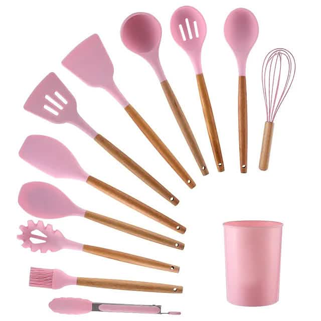 12-Piece: Wood Handle Silicone Kitchenware DailySale