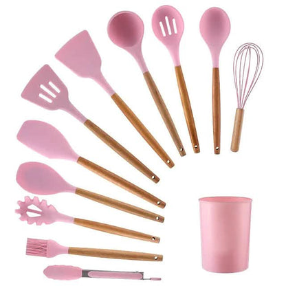 12-Piece: Wood Handle Silicone Kitchenware DailySale