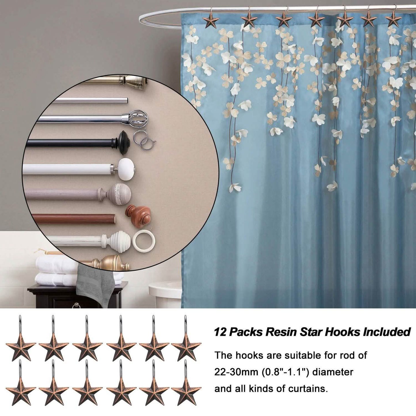 12-Pieces: Anti-Rust Star Decorative Shower Curtain Hooks DailySale