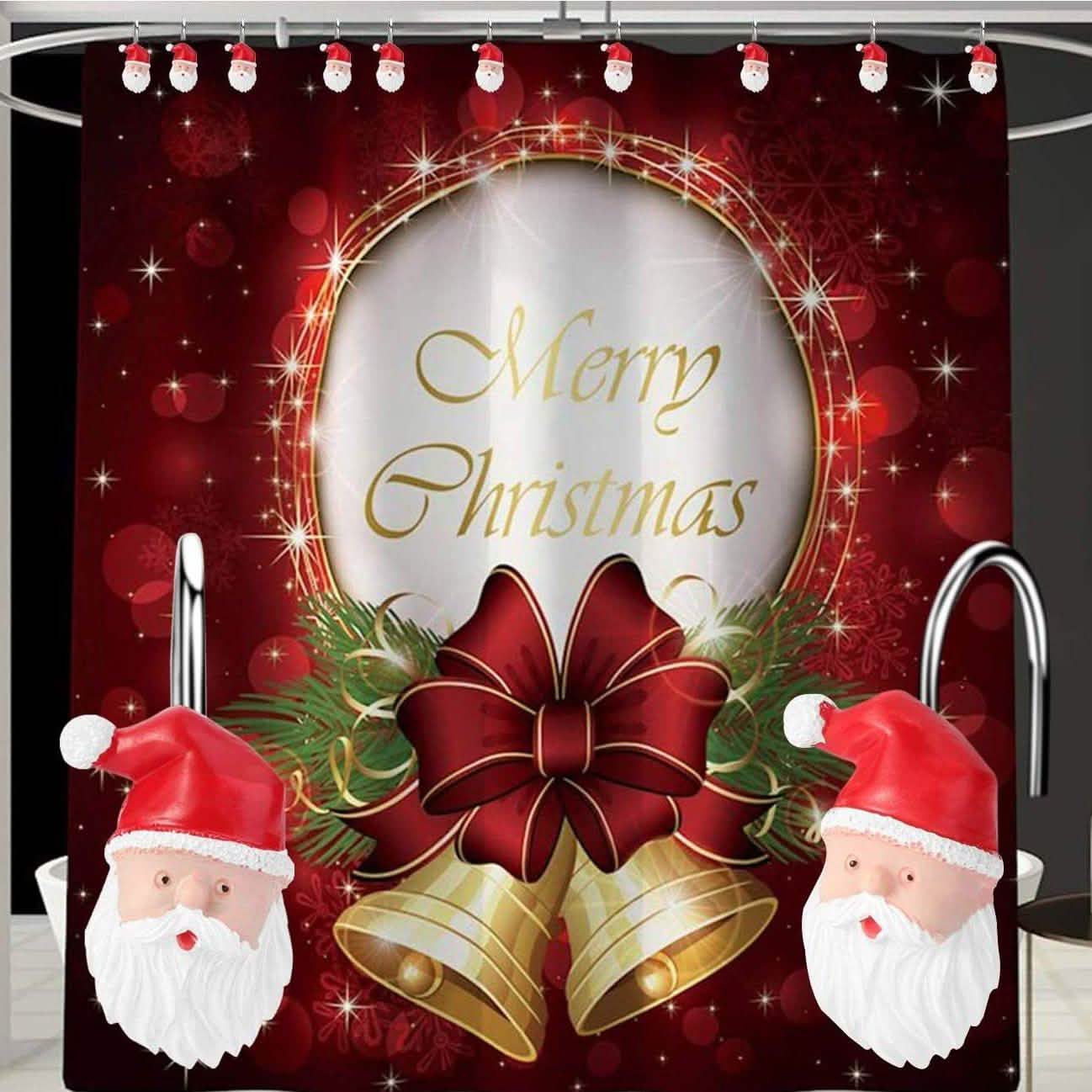 12-Pieces: Christmas Shower Curtain Anti-Rust Hooks DailySale