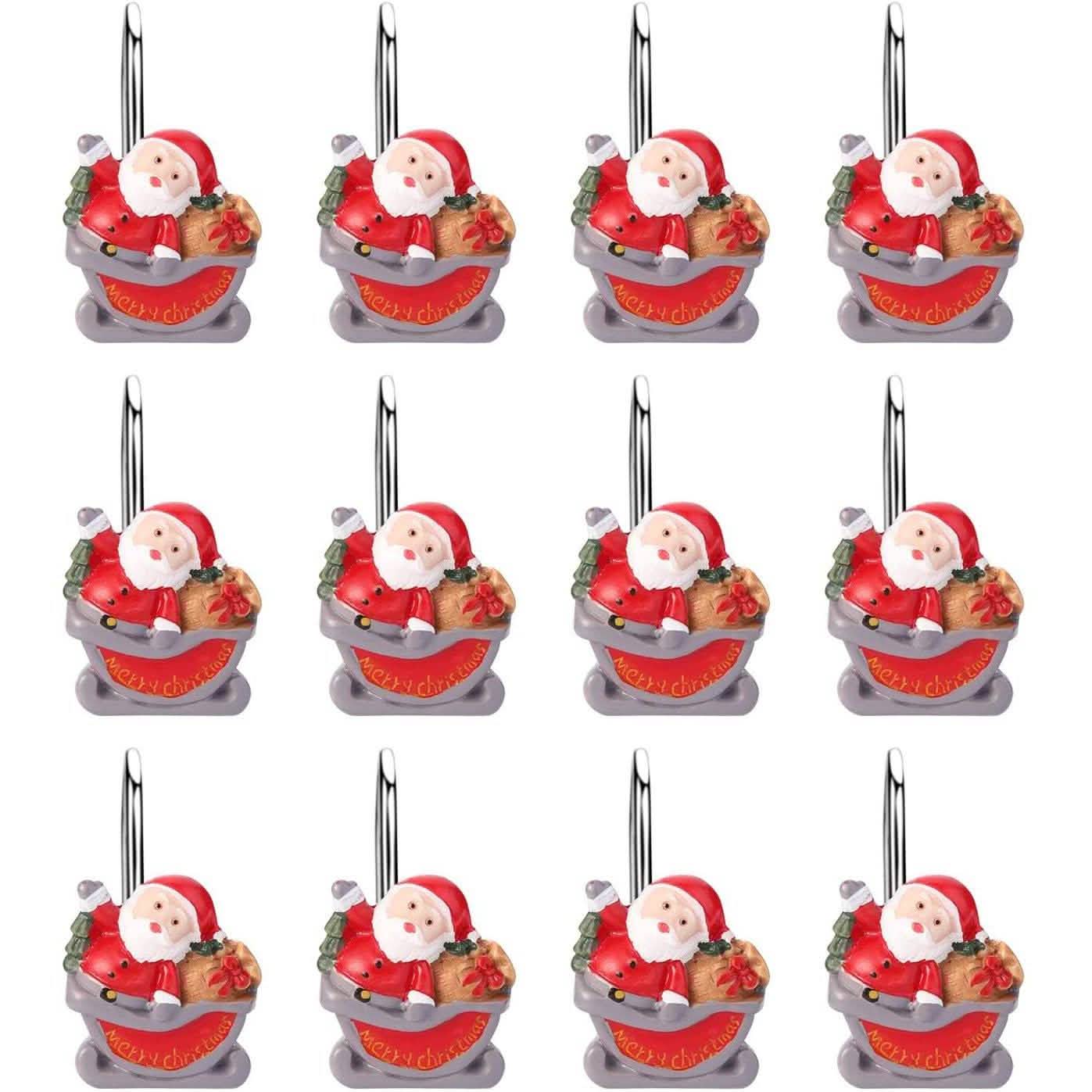 12-Pieces: Christmas Shower Curtain Anti-Rust Hooks DailySale